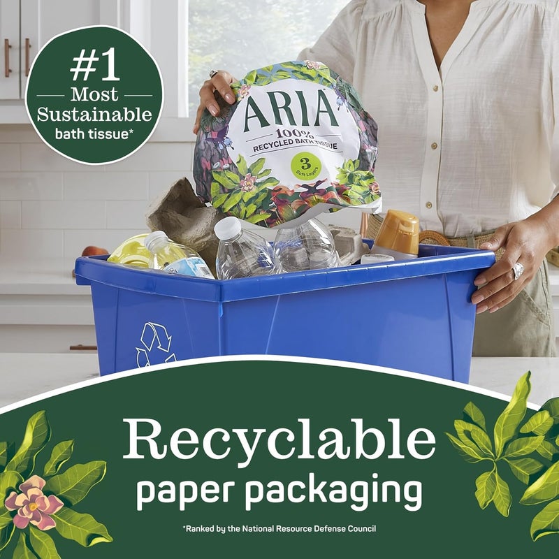 ARIA 100% Recycled Toilet Paper, 6 Rolls, 3-Ply Soft Bath Tissue, Paper Packaging - Image 5